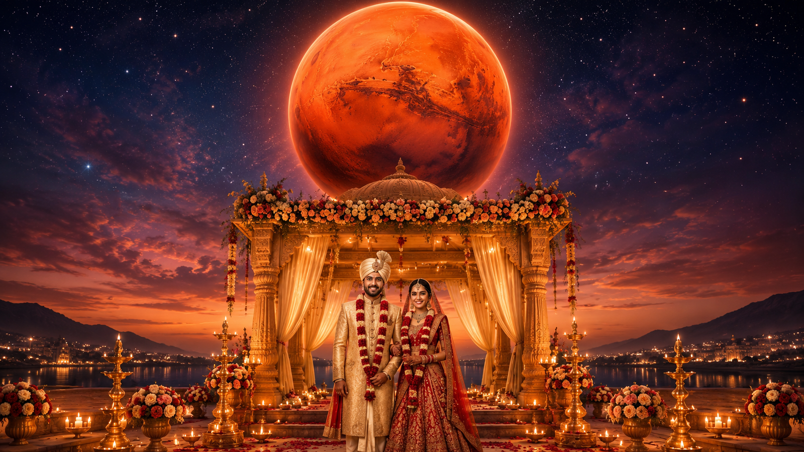 Celestial wedding under a glowing sky