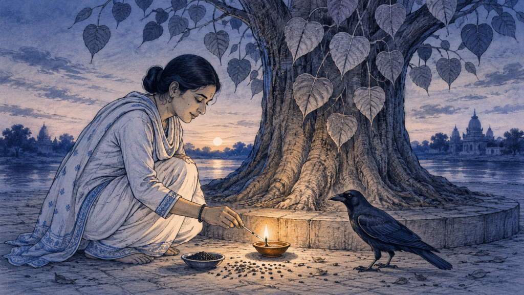 Twilight devotion under the sacred tree